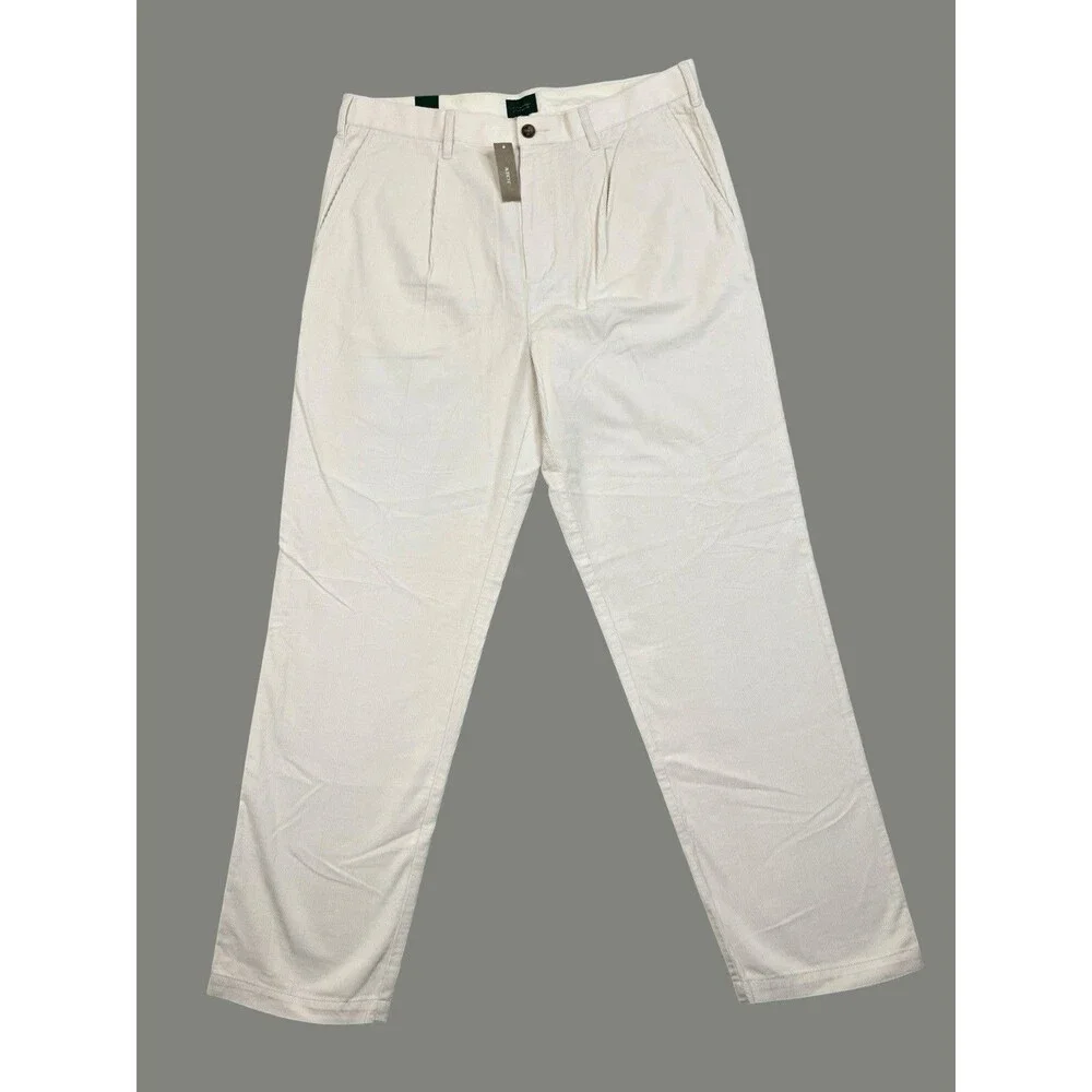 J Crew Pants Mens 36x32 Ivory 14 Wale Corduroy Pleated Trousers Old Money CO455